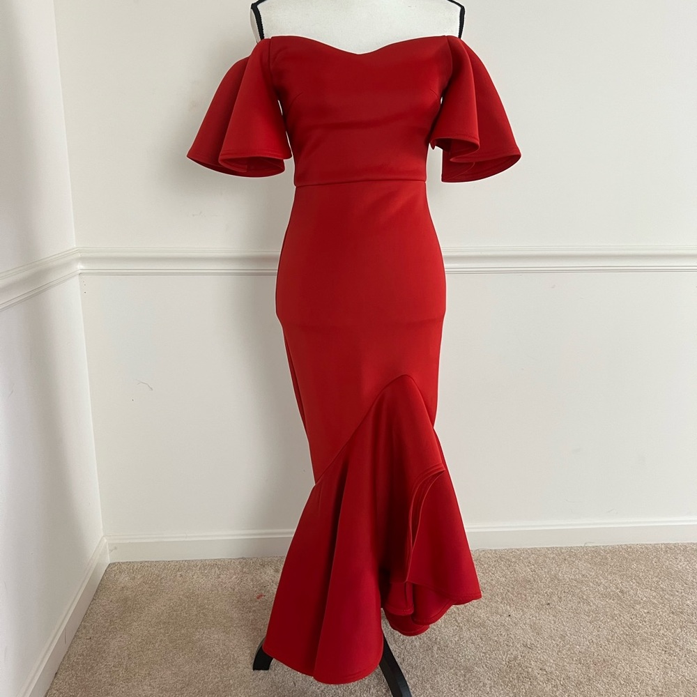 Red ruffle bodycon dress